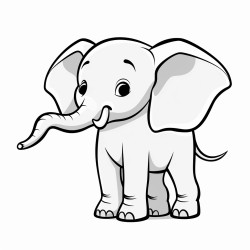 a simple single baby elephant with fine outlines and minimal shading in line art style