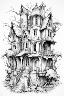 haunted house with ghosts