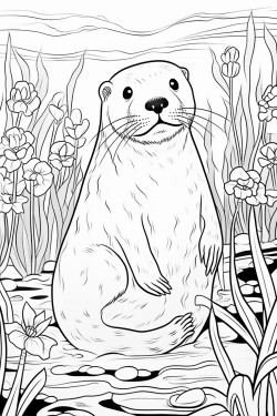 giant river otter playing in the water with its sleek body and joyful expression surrounded by river plants and fish