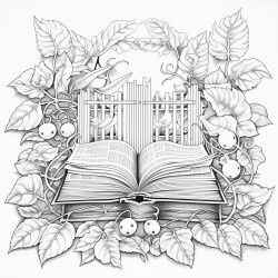 intricate background with leaves books framed paintings victorian era style with the word semantic written in graceful cursive in the middle with a slight arch to the letters abstract leafy shapes in the background