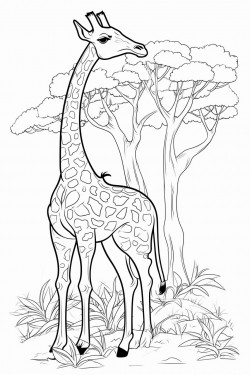 a giraffe eats tree leaves and there are animals around it