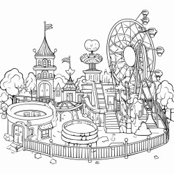 a kawaii amusement park with abandoned rides and spooky attractions