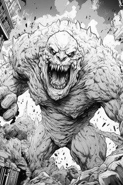 a monster made of lava shooting a lava minigun