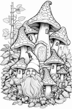 gnome forest mushrooms leaves