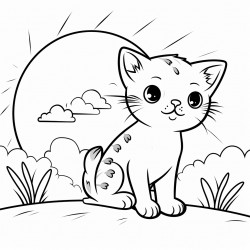 a kitty cat sitting in the background looking at the sun