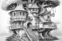 a whimsical tree house with simple details
