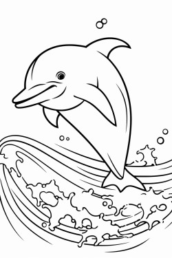 a friendly dolphin jumping through waves with bubbles
