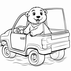 sea otter driving a pickup truck