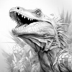 goanna head facing camera catching flies with tongue