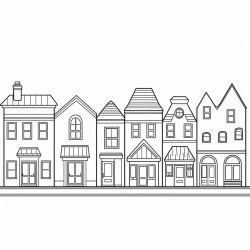 a row of buildings for children age 3