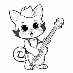 a kitten playing a guitar