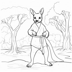 kangaroo wearing a black belt in the forest