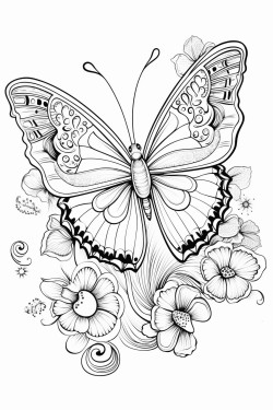 a floral design with large butterfly