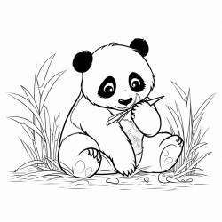 panda sleeping wile others eating grass