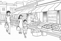 a food market with multicultural theme