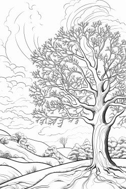 winter tree scene with the sun shining and sun rays