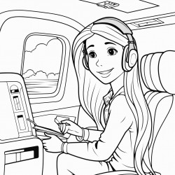 a young girl with long hair in an airplane
