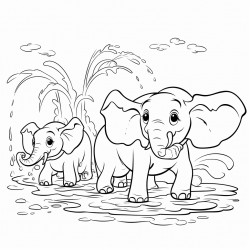 playful elephants spraying water with their trunks