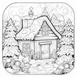cozy christmas coloring book page no colors black and bold lines