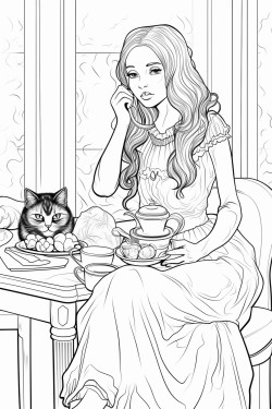 dinner   mom e to the tablelong haired girl and her cat  the table was beautiful
