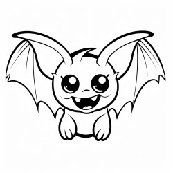 a simple bat flying with its wings spread wide smiling