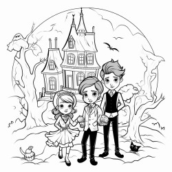 intrieur dune maison halloween avec personnes vampires et chauvesouris pour une enfant de 6 ans