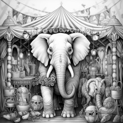 circus with a tent elephant clowns tigers and an audience
