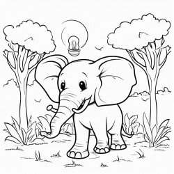 an elephant in the forest with light bulbs