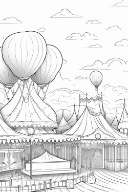 summer carnival scene with rides balloons and cotton candy