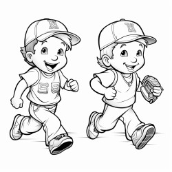 little baseball players running the bases with laptops and tools in hand