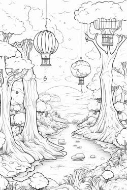 a magical forest with floating lanternsok