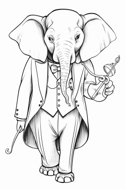 elephant in elegant suit playing trombone