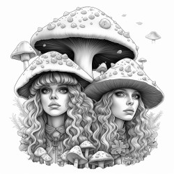 two tall androgynous people dressed as mushrooms