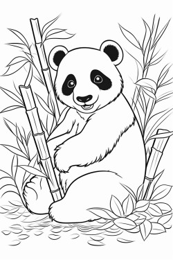 giant panda  a panda eating bamboo sitting among bamboo trees in a peaceful forest