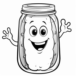 pickle in a jar smiling giving peace sign with hands