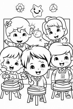 cute little kawaii characters learning in a safe friendly classroom