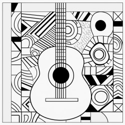 simple black and white abstract mosaic of a guitar