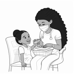 black girl dentist with mask covering the mouth patient in the chair