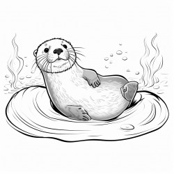 otter floating on its back with a shell on its belly