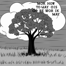 color by number coloring poage of a tree in a meadow with text that reads it okay to make mistakes