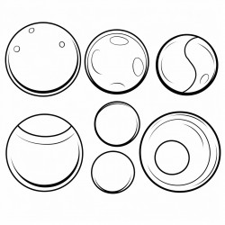 6 drawing of different sizes of balls