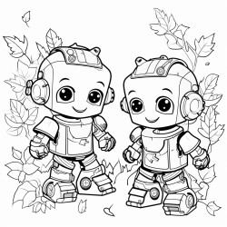 robots playing in leaves