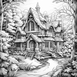 a cozy cabin in a snowy forest
