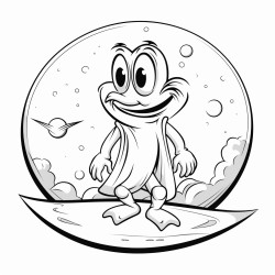 an alien in a flying sauce looking at a chicken jumping over the moon