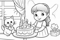 birthday postcard for a small girl from her adult male neighbor with cat in the background