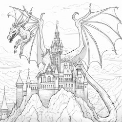 flying dragon above a castle