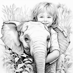 kid and elephant hugging