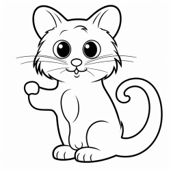 cat in shape of letter g who is playing with computer mouse like wool simple minimalist like coloring book