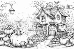 fairy tale hause in the back ground surrounded by pumpkins and wineyeard