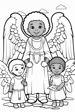 create an african american angel with a group of children